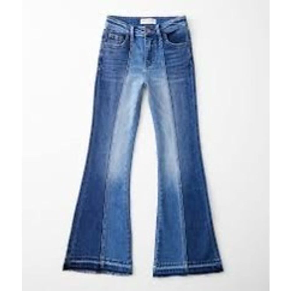 Flying Monkey High Rise Super Flare jeans in a two-tone dark wash Girls Size 10